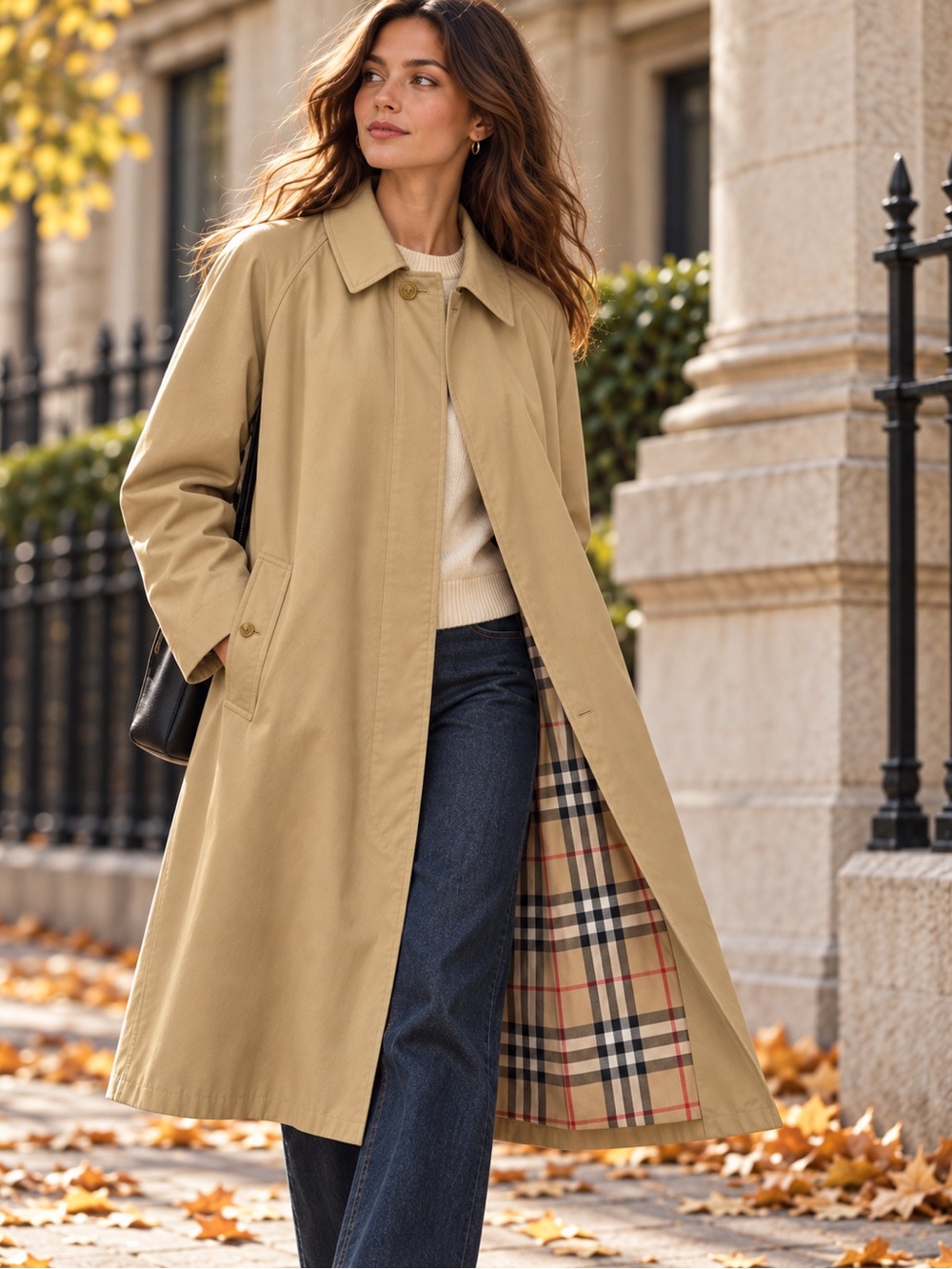 Burberry Vintage Women’s Car Coat 42R US 10 Khaki Hidden Button Wool Liner